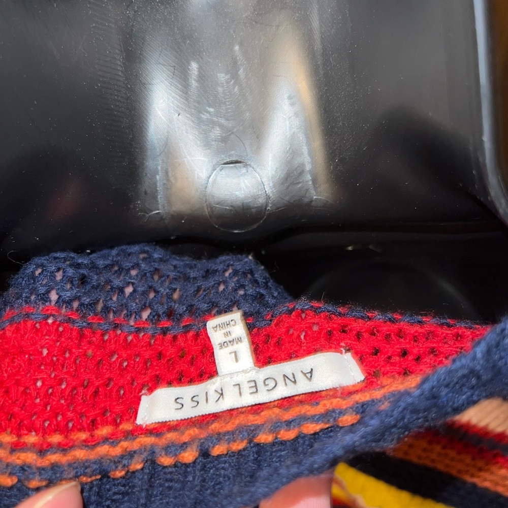 Angel Kiss Boho Red Colorful Oversized Acrylic Knit Y2K Crewneck Sweater Size L - Picture 8 of 9